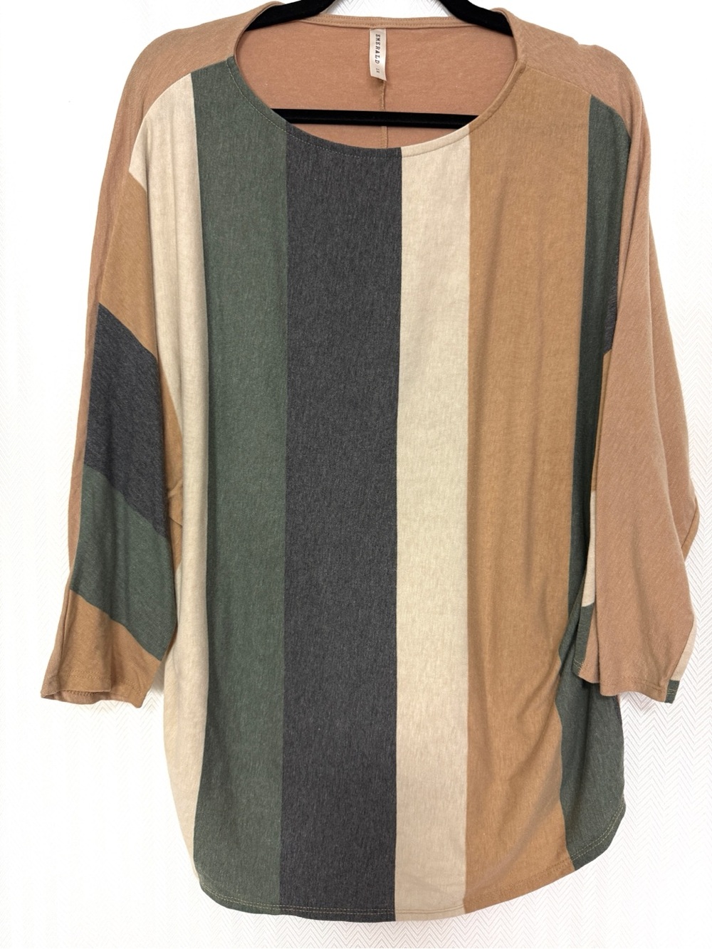 Emerald Striped Dolman Top in Camel, Olive, Charcoal & Cream Size 1X